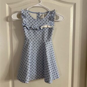 Janie And Jack Little Girls Blue White Ruffle Dress Sz 4. F-17